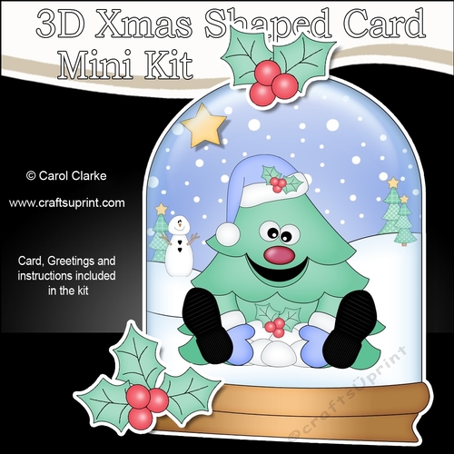 3D Shaped Christmas Snow Globe Card Kit - Xmas Tree is Snowballing!
