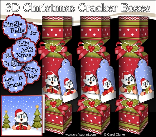 Cute Christmas Penguin - 3D Christmas Cracker Boxes 