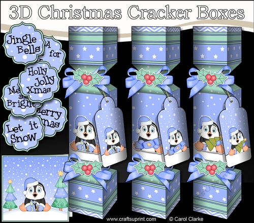 Cute Christmas Penguin - 3D Christmas Cracker Boxes 