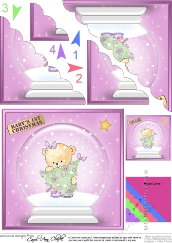 Cute Teddy has a Christmas Tree Snowglobe - Scalloped Corner Stacker - Babys 1st Christmas