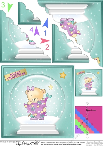 Cute Teddy has a Christmas Tree Snowglobe - Scalloped Corner Stacker