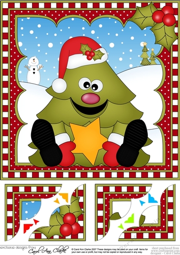 Cute Sitting Christmas - Tree 8 x 8 Scalloped Corner Topper 