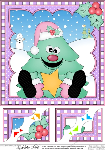Cute Sitting Christmas - Tree 8 x 8 Scalloped Corner Topper 