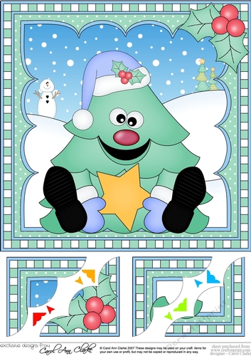 Cute Sitting Christmas - Tree 8 x 8 Scalloped Corner Topper 