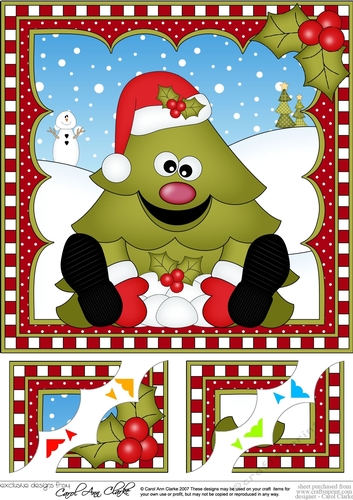 Cute Sitting Christmas - Tree 8 x 8 Scalloped Corner Topper 