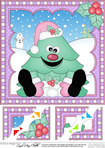 Cute Sitting Christmas - Tree 8 x 8 Scalloped Corner Topper 