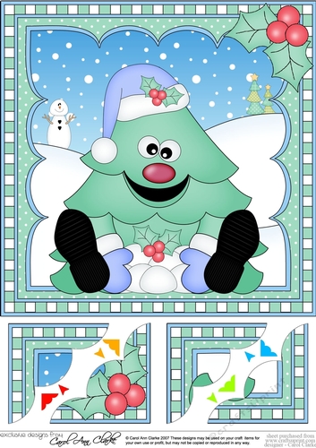 Cute Sitting Christmas - Tree 8 x 8 Scalloped Corner Topper 