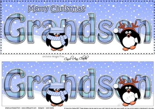 Large DL Merry Christmas GRANDSON 3D decoupage with Penguins