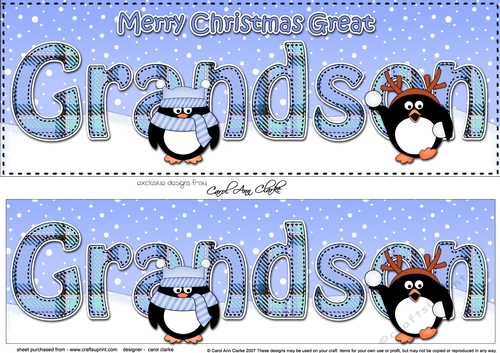 Large DL Merry Christmas GREAT GRANDSON 3D decoupage with Penguins