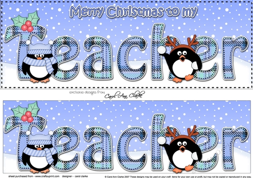 Large DL Merry Christmas to my TEACHER 3D decoupage with Penguins