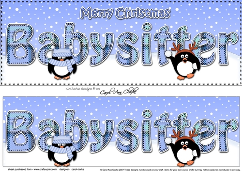 Large DL Merry Christmas BABYSITTER 3D decoupage with Penguins