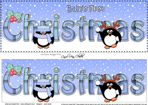 Large DL BABYS 1st CHRISTMAS 3D decoupage with Penguins