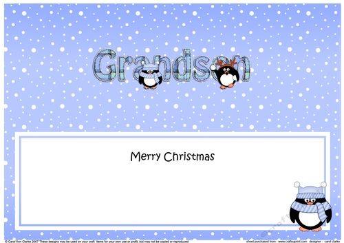 Large DL Merry Christmas GRANDSON insert with Penguins