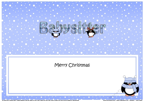 Large DL Merry Christmas BABYSITTER insert with Penguins