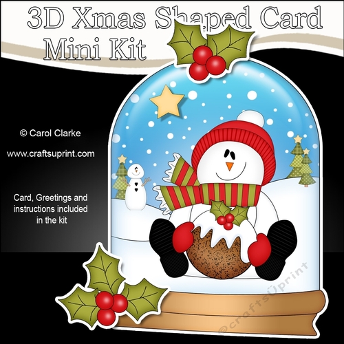 3D Shaped Christmas Snow Globe Card Kit - Snowman Rio has a Christmas Pudding