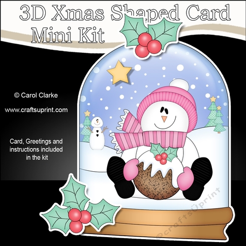3D Shaped Christmas Snow Globe Card Kit - Snowman Rio has a Christmas Pudding