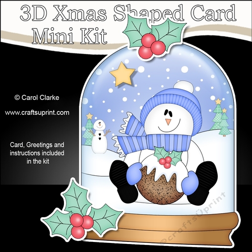 3D Shaped Christmas Snow Globe Card Kit - Snowman Rio has a Christmas Pudding