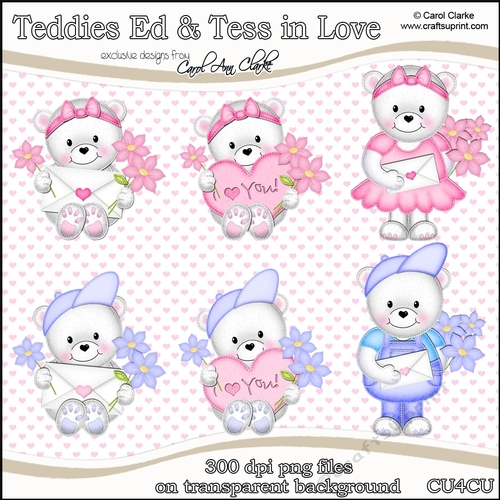Teddies Ed & Tess in Love - CU4CU Digital Clip Art Set