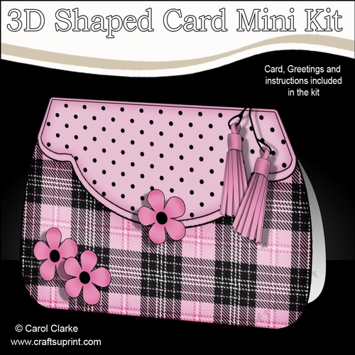 3D Shaped Card  Kit - Pretty Tartan & Polka Dot Fold Over Clutch Bag
