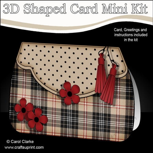 3D Shaped Card  Kit - Pretty Tartan & Polka Dot Fold Over Clutch Bag