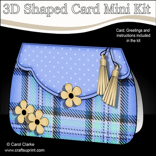 3D Shaped Card  Kit - Pretty Tartan & Polka Dot Fold Over Clutch Bag