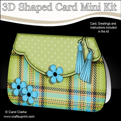 3D Shaped Card  Kit - Pretty Tartan & Polka Dot Fold Over Clutch Bag