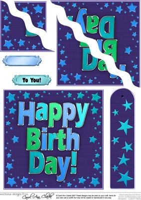 Happy Birthday Metallic Quick Card Wavy Corner Side Stacker