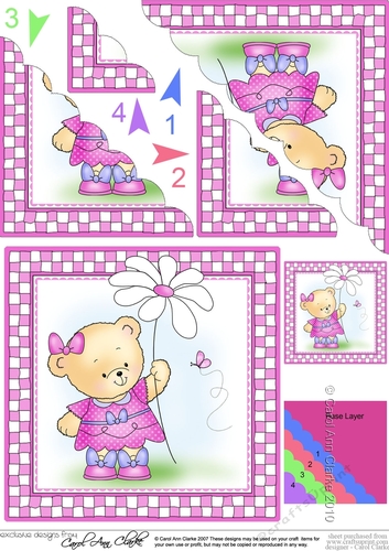 Hunney Bear Rosie has a Flower - Scalloped Corner Stacker