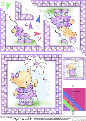 Hunney Bear Rosie has a Flower - Scalloped Corner Stacker