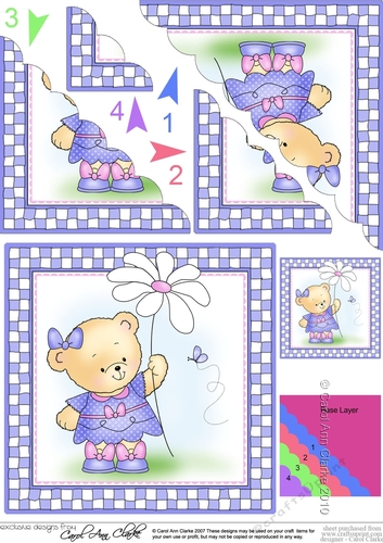 Hunney Bear Rosie has a Flower - Scalloped Corner Stacker