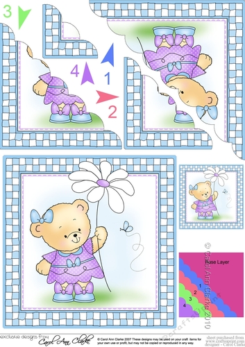 Hunney Bear Rosie has a Flower - Scalloped Corner Stacker