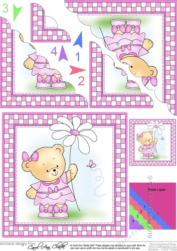 Hunney Bear Rosie has a Flower - Scalloped Corner Stacker