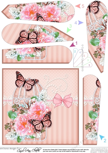 Pretty Flowers & Butterfly Birdcage Fan Pyramage Topper