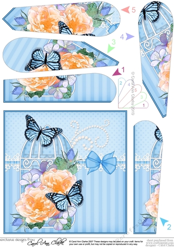 Pretty Flowers & Butterfly Birdcage Fan Pyramage Topper