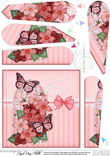 Pretty Flowers & Butterfly Birdcage Fan Pyramage Topper