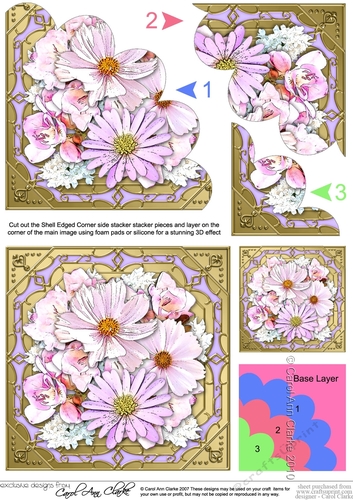 Pretty Flowers on Gold Frame Shell Edged Corner Side Stacker