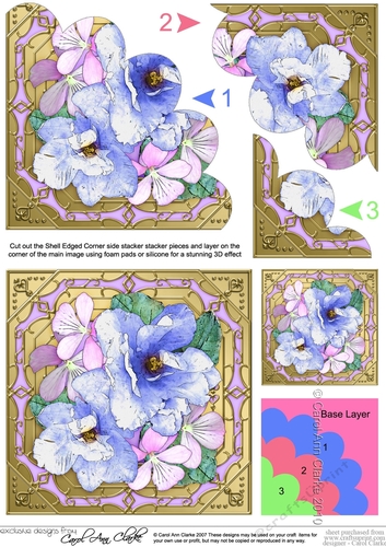 Pretty Flowers on Gold Frame Shell Edged Corner Side Stacker