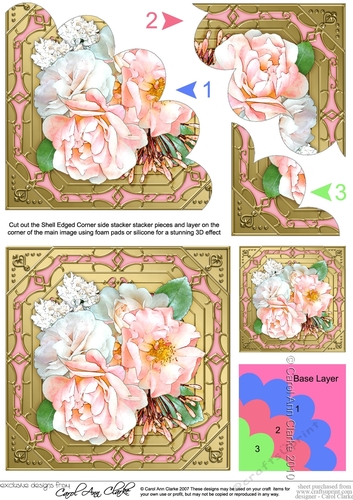 Pretty Flowers on Gold Frame Shell Edged Corner Side Stacker