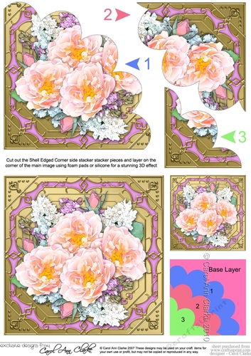 Pretty Flowers on Gold Frame Shell Edged Corner Side Stacker