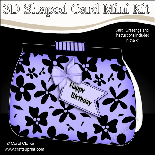 3D Shaped Card  Kit - Pretty Black Floral Clutch Bag