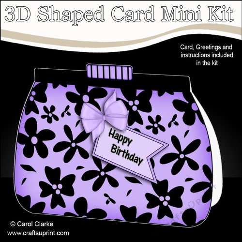 3D Shaped Card  Kit - Pretty Black Floral Clutch Bag