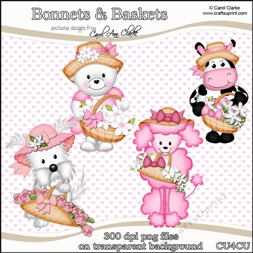 Cute Animals with Bonnets & Baskets - CU4CU Digital Clip Art Set