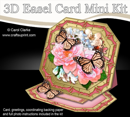 3D Easel Card Mini Kit - Butterfly & Flowers on Octagonal Gold Frame