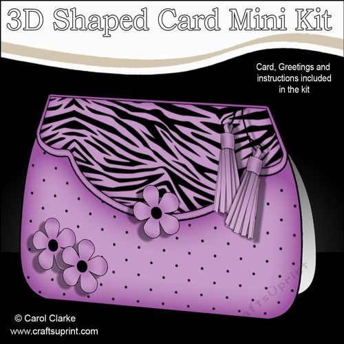 3D Shaped Card  Kit - Zebra Print & Spots Fold Over Clutch Bag