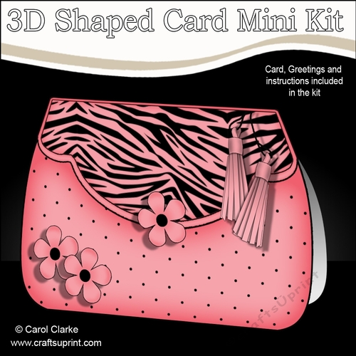 3D Shaped Card  Kit - Zebra Print & Spots Fold Over Clutch Bag