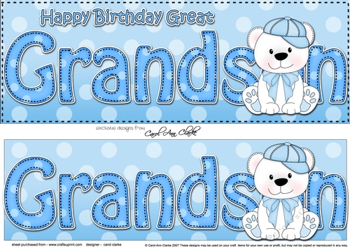 Large DL Happy Birthday GREAT GRANDSON decoupage with Austin Bear