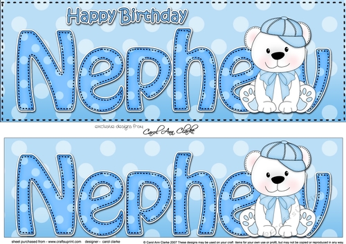 Large DL Happy Birthday NEPHEW decoupage with Austin Bear