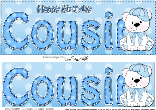 Large DL Happy Birthday COUSIN decoupage with Austin Bear