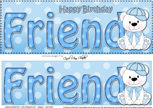 Large DL Happy Birthday COUSIN decoupage with Austin Bear