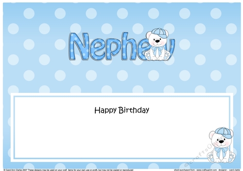 Large DL Happy Birthday NEPHEW insert with Austin Bear